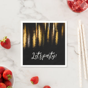 Abstract night lights sea shiny gold black Party Napkin