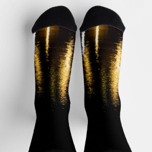 Abstract night lights sea shiny gold black socks