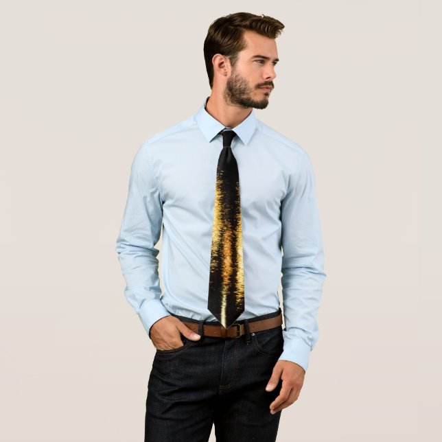 Abstract night lights sea shiny gold black tie (In Situ)