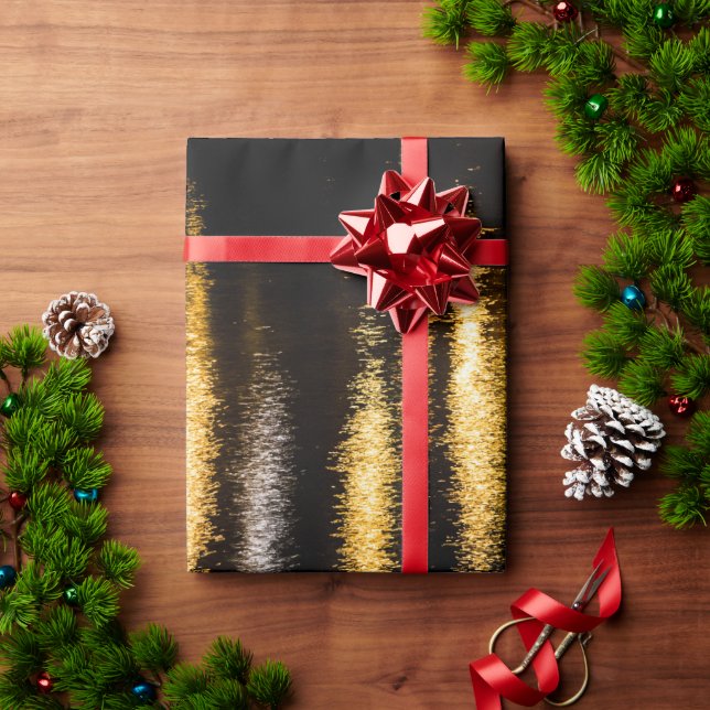 Abstract night lights sea shiny gold reflection wrapping paper (Holiday Gift)