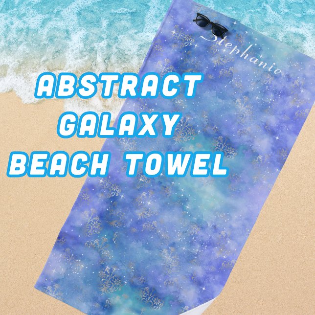 Abstract Night Sky Galaxy Teal Purple Blue Beach Towel (Abstract Galaxy Night Sky Beach Towel)