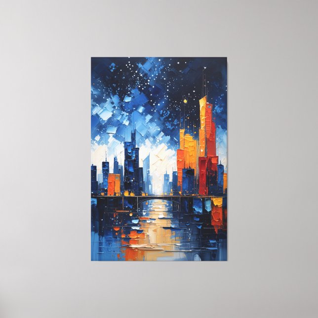 Abstract Night Skyline Impasto Canvas Print (Front)