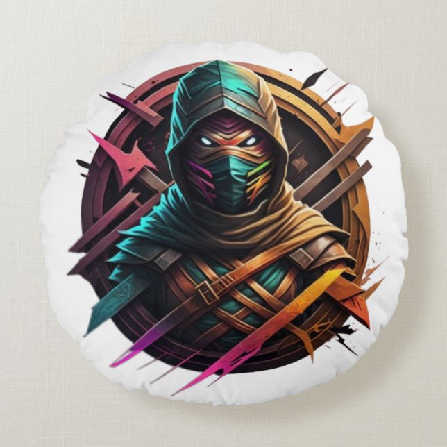 Abstract Ninja Warrior Round Cushion (Front)