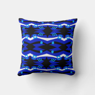 Abstract Noah's Ark Black Blue Turquoise White Cushion