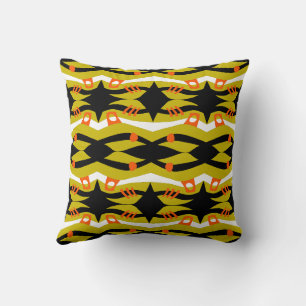 Abstract Noah's Ark Black Olive Orange White Cushion