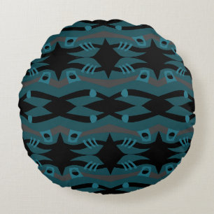 Abstract Noah's Ark Black Teal Grey Round Cushion
