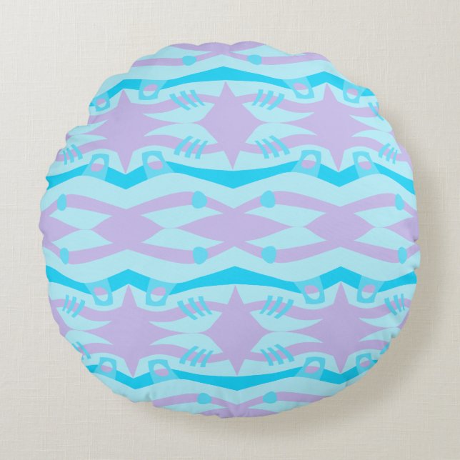 Abstract Noah's Ark Blue Lilac Round Cushion (Front)