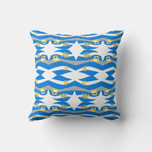 Abstract Noah's Ark Blue Yellow Grey Cushion (Back)