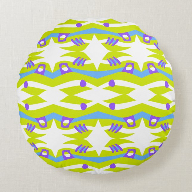 Abstract Noah's Ark Green Purple Blue Round Cushion (Front)