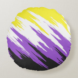 Abstract Nonbinary Pride Flag Round Cushion