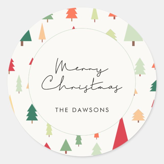 Abstract Nordic Christmas trees Classic Round Sticker (Front)