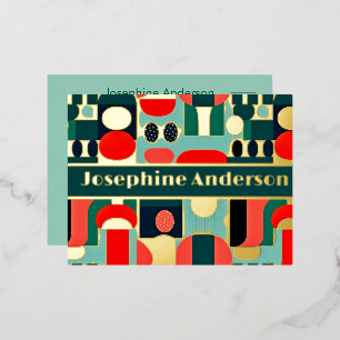Abstract Nordic Print on Aqua Green Foil Invitation Postcard