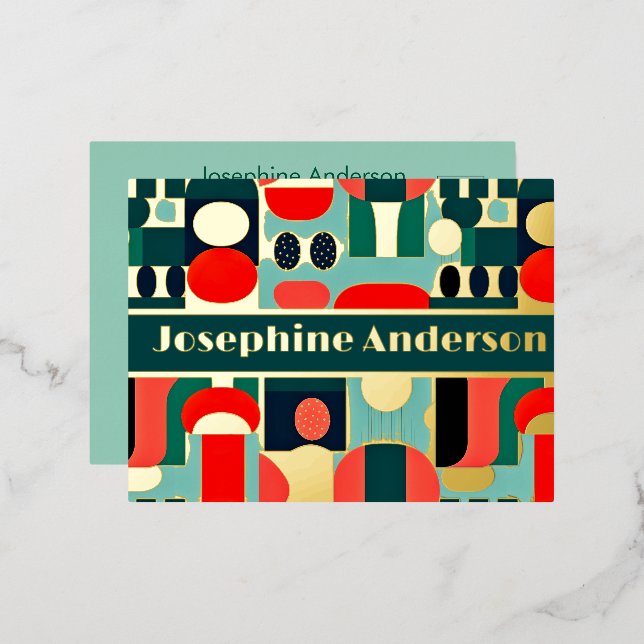 Abstract Nordic Print on Aqua Green Foil Invitation Postcard (Front/Back)