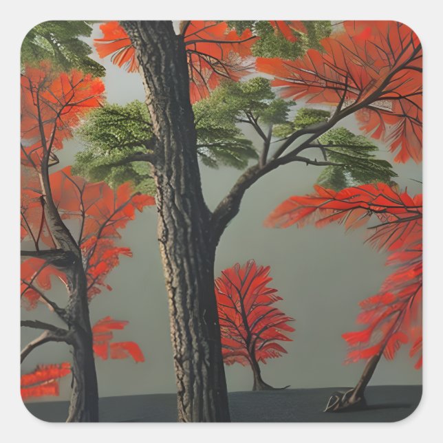 Abstract Northern Autumn Woodland Square Sticker (Front)