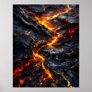 Abstract Obsidian Lava Flow Fire Art Poster