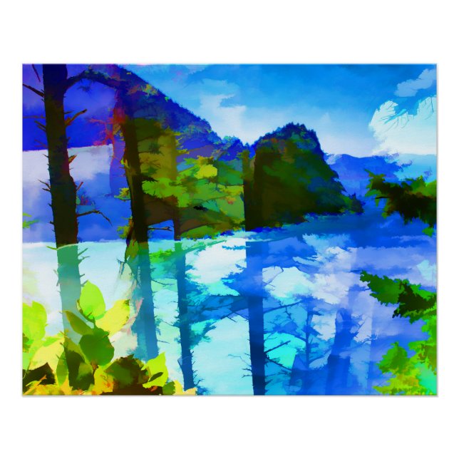 Abstract Ocean and Mountains Glossy Poster (Front)