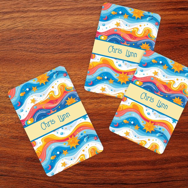 Abstract Ocean Beach Theme Waves Fish Sun Playing Cards (Creator Uploaded)