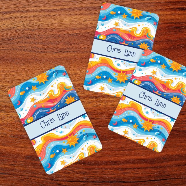 Abstract Ocean Beach Theme Waves Fish Sun Playing Cards (Creator Uploaded)