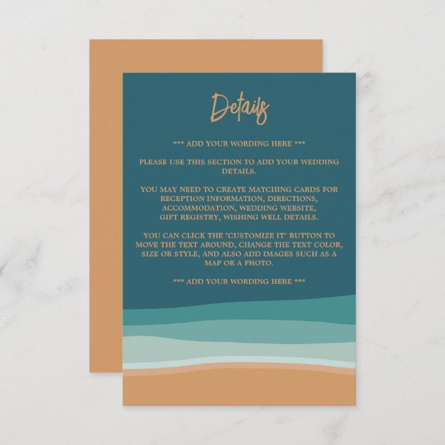 Abstract Ocean Beach Wedding Detail Enclosure Card (Front/Back)