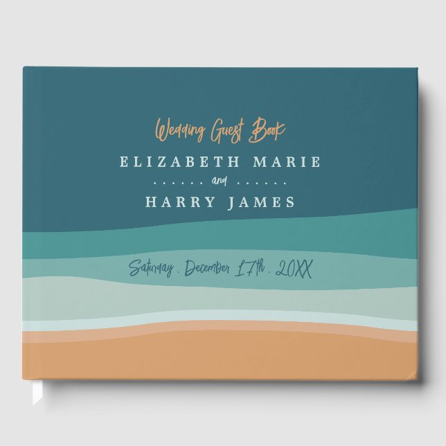 Abstract Ocean Beach Wedding Guest Book (Front)