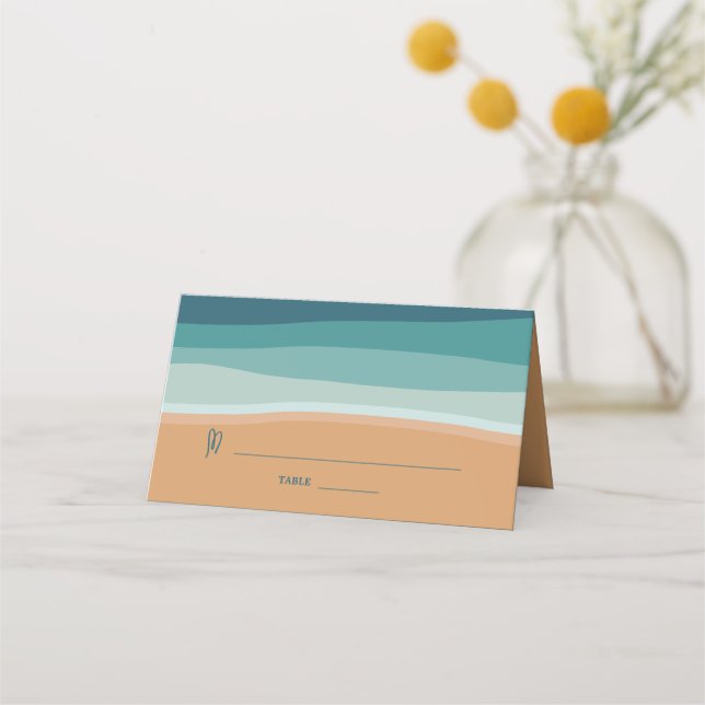 Abstract Ocean Beach Wedding Place Card (Front)
