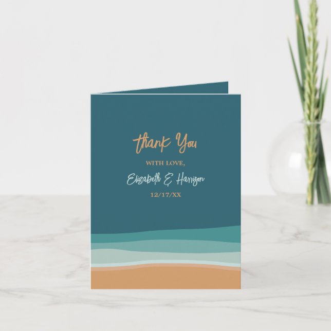 Abstract Ocean Beach Wedding Thank You Card (Front)
