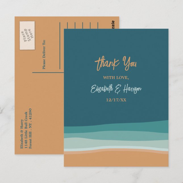 Abstract Ocean Beach Wedding Thank You Postcard (Front/Back)