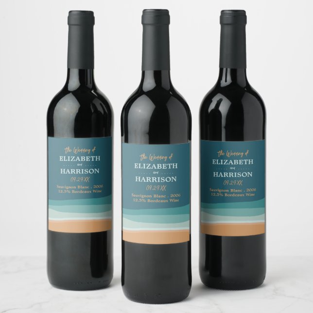 Abstract Ocean Beach Wedding Wine Label (Bottles)
