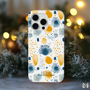 Abstract Ocean Bloom - Navy and Mustard Sea iPhone 15 Pro Max Case