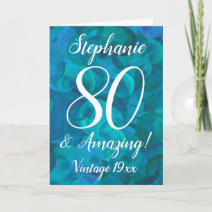 Abstract Ocean Blue Teal 80 and Amazing Birthday  Card