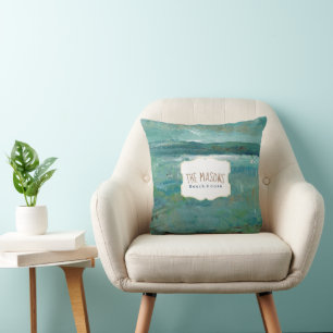 Abstract Ocean Coast Teal Art Cushion
