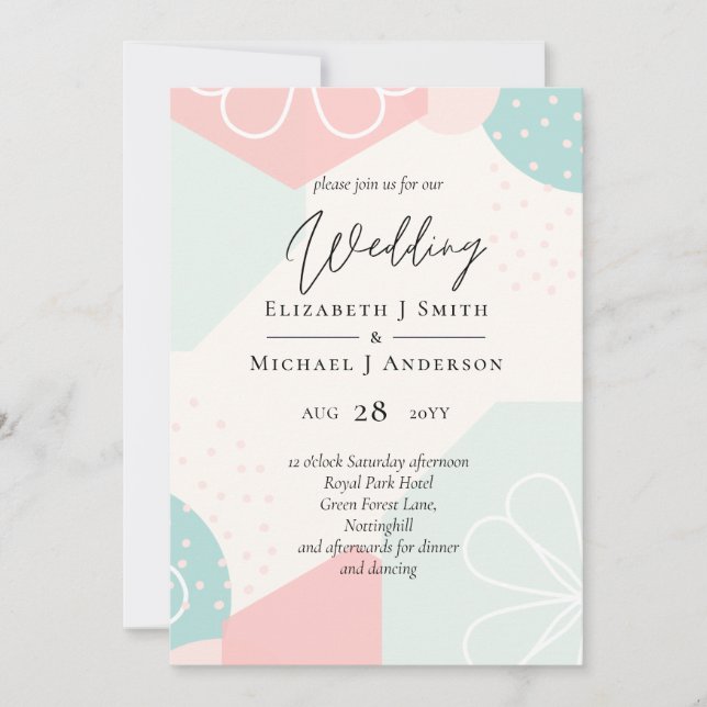 Abstract Ocean Coral Wedding Invite BUDGET (Front)