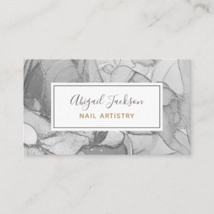 Abstract Ocean Flora Grey & Gold Nail Artistry Business Card