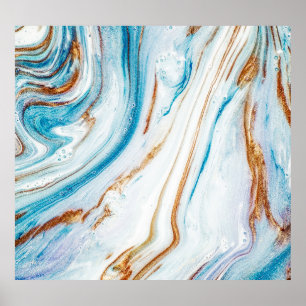 Abstract Ocean Luxury Marble Swirls Poster