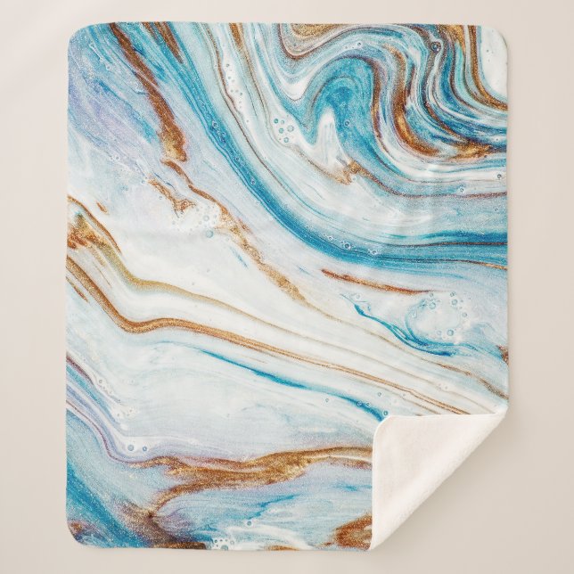 Abstract Ocean Luxury Marble Swirls Sherpa Blanket (Front)