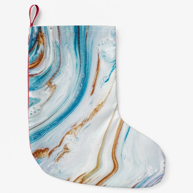 Abstract Ocean Luxury Marble Swirls Small Christmas Stocking (Front)