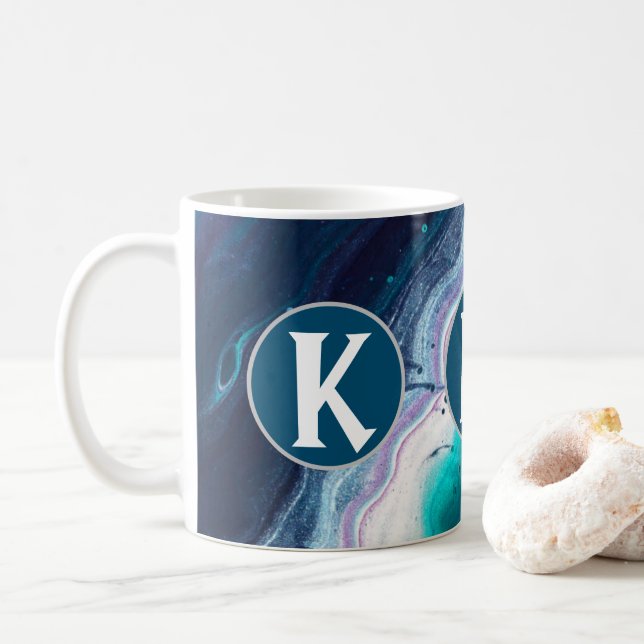 Abstract Ocean Monogram Coffee Mug (With Donut)
