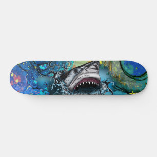 Abstract Ocean Shark Marble Art Splash Skateboard