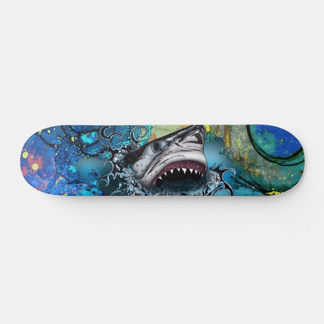 Abstract Ocean Shark Marble Art Splash Skateboard (Horz)