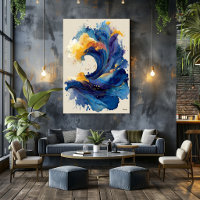 Abstract Ocean Wave Liquid Art Blue Gold Fluid