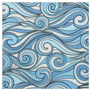 Abstract ocean waves blue pattern fabric