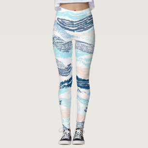 Abstract Ocean Waves Blue Pink Textured Pattern Leggings