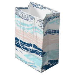 Abstract Ocean Waves Blue Pink Textured Pattern Medium Gift Bag