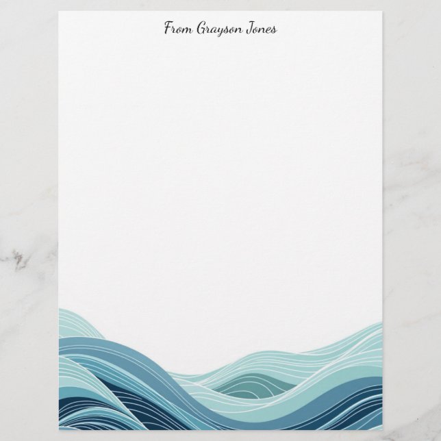 Abstract Ocean Waves Custom Letterhead (Front)