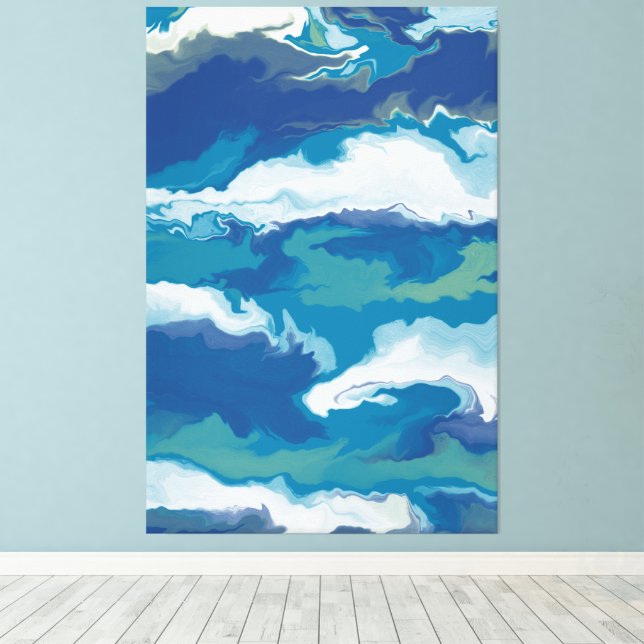 Abstract Ocean Waves in a Stormy Sky – Marbled Canvas Print (Insitu(Wood Floor))