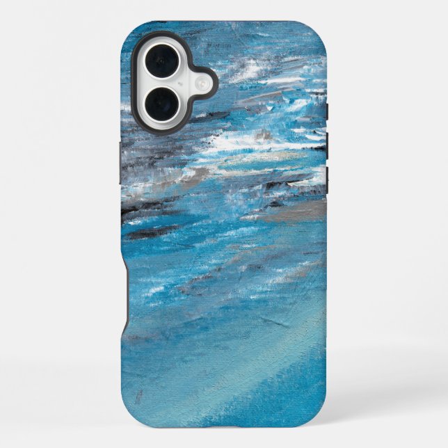 Abstract Ocean Waves in Blue and Grey Brushstrokes iPhone Case (Back)