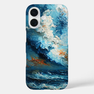 Abstract Oceanic Waves and Clouds in Dynamic Blue  iPhone 16 Case