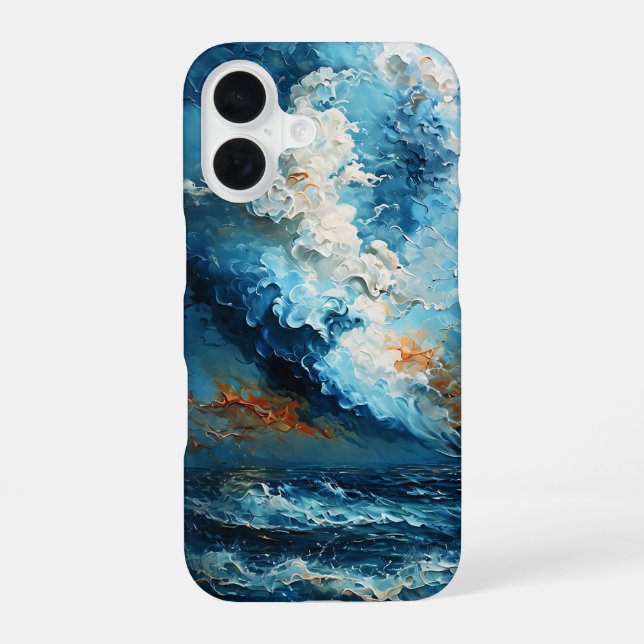 Abstract Oceanic Waves and Clouds in Dynamic Blue  iPhone 16 Case (Back)