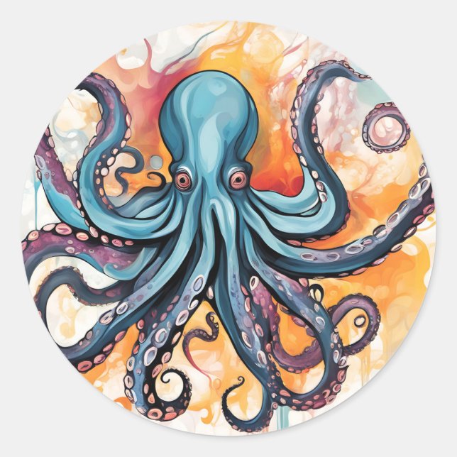 Abstract Octopus Colourful Classic Round Sticker (Front)