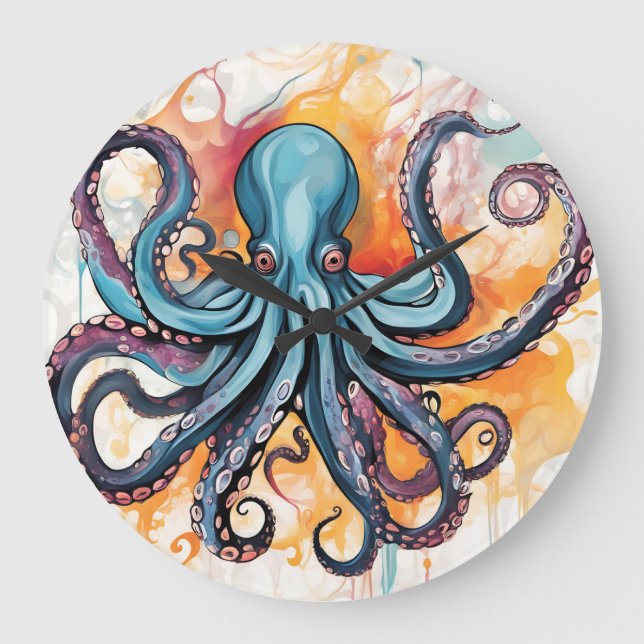 Abstract Octopus Colourful Large Clock (Front)